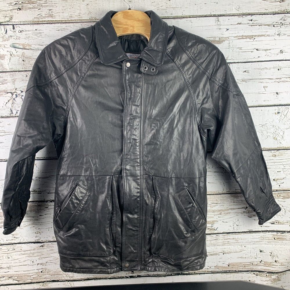Hurricane‎ Hawkins Leather Jacket Black Full Zip Genuine Leather [Size Medium]